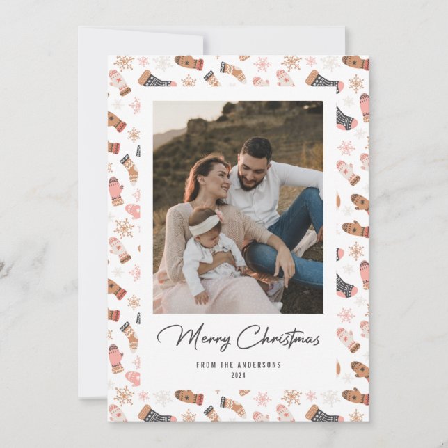 Meias Luvas Flocos de Neve Cartões de Natal Fotogr (Frente)