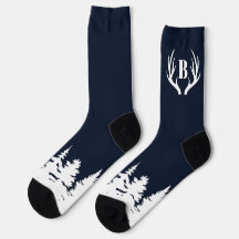 Meias Masculinas de Galhada de Veado Azul e Branco