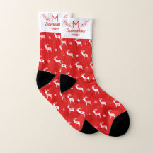 Monograma de Férias Vermelhas e Brancas de Reindee