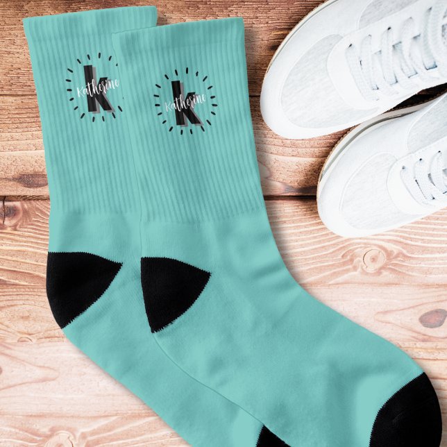 Meias Monograma Inicial Simples Fofo (Cute Simple Teal Turquoise Initial Monogrammed Socks)