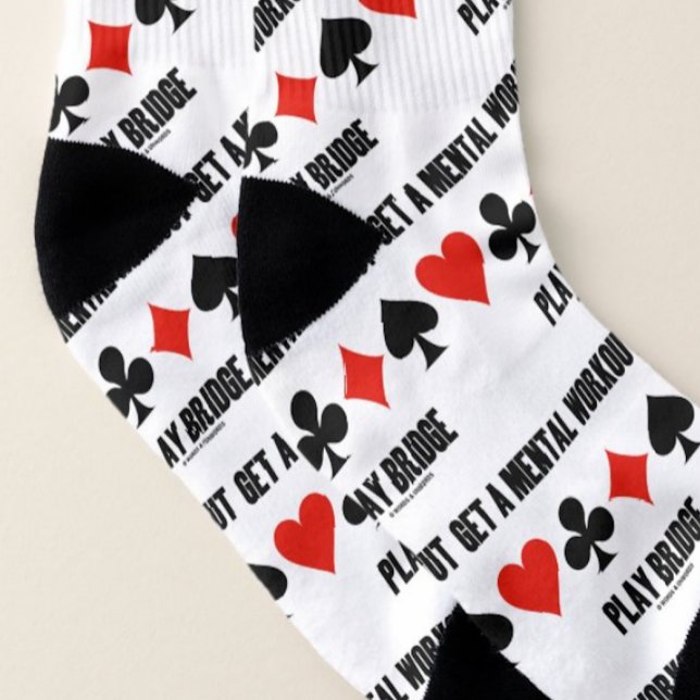 Meias Obtenha Uma Ponte De Reprodução Mental Quatro Conj (Bridge players/teachers will enjoy this pair of socks featuring the 4 card suits & bridge advice!)