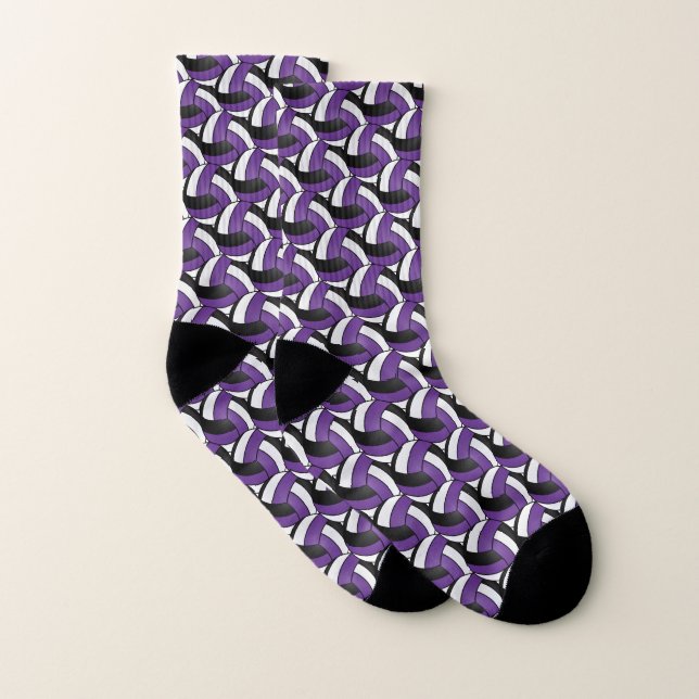 Meias Padrão de voleibol roxo, preto e branco (Par)