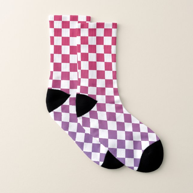 Meias Padrão Xadrez Rosa para Roxo e Branco (Par)