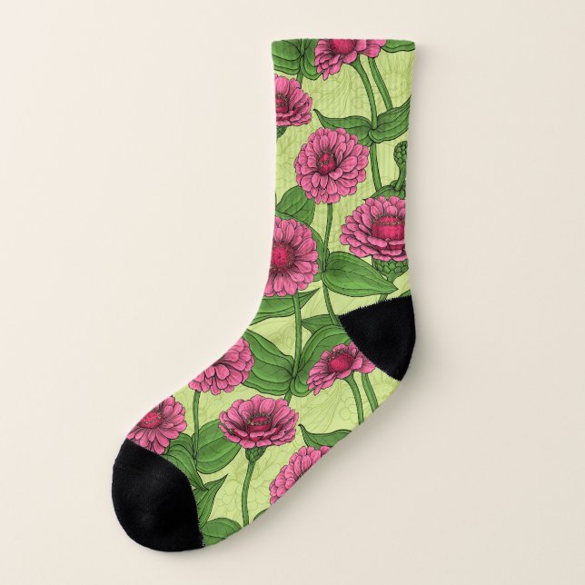 Meias Zinnias cor-de-rosa em verde claro (Esquerda - Exterior)