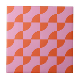 Meio Século Abstrato Laranja Semi Círculos em Rosa