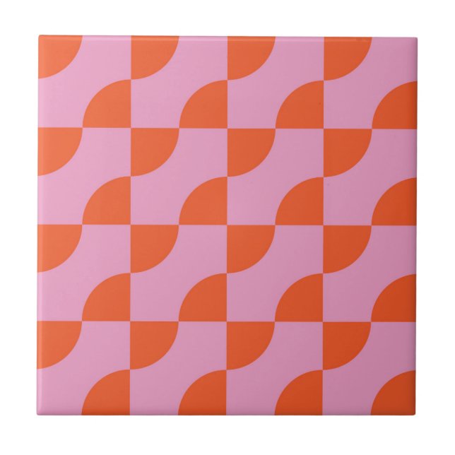 Meio Século Abstrato Laranja Semi Círculos em Rosa (Frente)