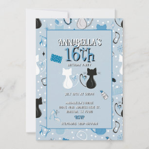 Meio século Blue Heart Cats Convite de Aniversário