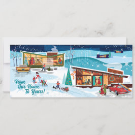 Meio século Casas de inverno Cartão de Natal Retro