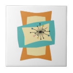 Meio século de retângulos apertados com funky mode<br><div class="desc">Este azulejo de cerâmica moderna funky apresenta formas retangulares espremidas e esticadas nas cores azul turquesa,  creme e laranja. O Starburst acentua em rosa,  azul,  ouro e preto o design. Adicione esse sotaque retrô funky ao seu projeto de tiling!</div>