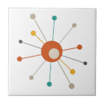 Meio século de Starburst da Era Atômica Colorida M<br><div class="desc">Este fabuloso azulejo decorativo moderno apresenta uma explosão de estrelas atômica nas cores de azul lacrimogêneo,  vermelho,  bronzeado,  amarelo e preto. Isso fará uma adição colorida ao seu projeto de tiling!</div>