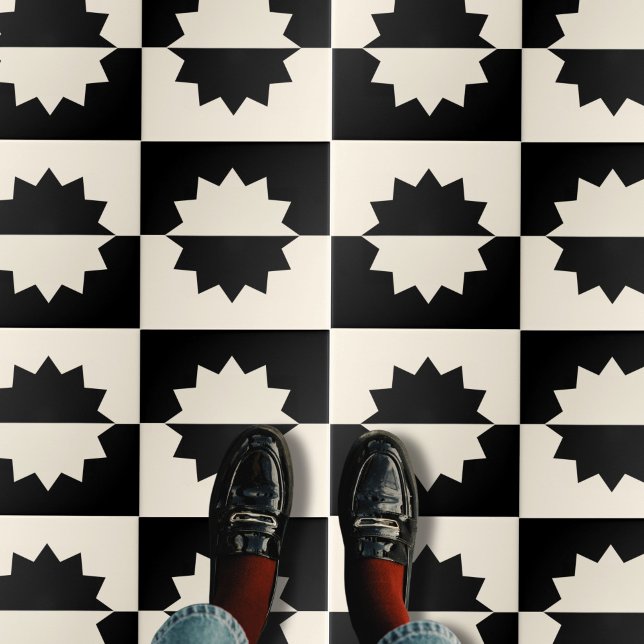 meio século do Sol Negro e Crean Modern (black and Crean Sun Mid Century Modern Tile)