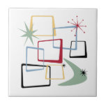 Meio século dos quadrados do Boomerang Stars Era A<br><div class="desc">Adicione essa mistura de diversão e cor à sua cozinha ou banheiro com este fabuloso azulejo de cerâmica meio século atômico. Este design apresenta quadrados abstrato,  estereótipos e um bumerangue nas cores vermelho,  verde,  azul,  amarelo e preto...  tão engraçado!</div>