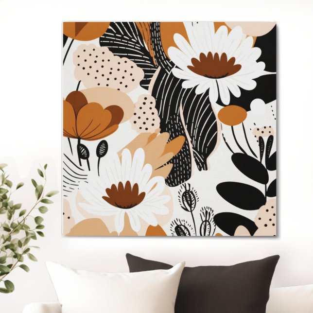 Meio século Floral Modern Boho Impressão (Transform your space with the timeless beauty of mid century modern floral canvas. )