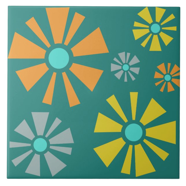Meio século Flores Modernas Teal (Frente)