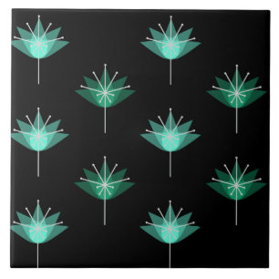 Meio século Flores Modernas Turquesa Negra