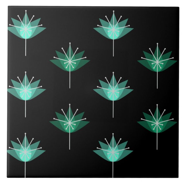 Meio século Flores Modernas Turquesa Negra (Frente)