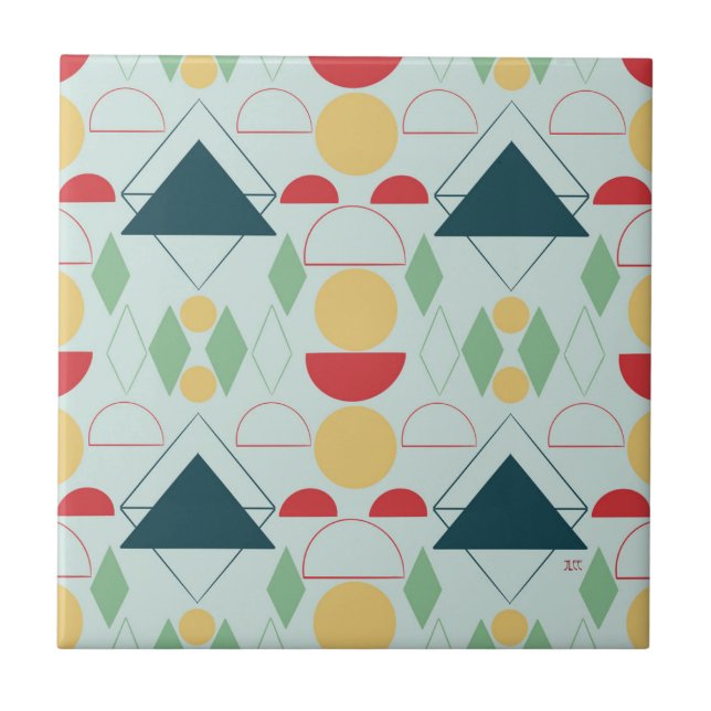 Meio século Geométrico Mint Azulejo Cerâmico (Frente)
