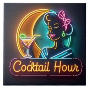 Meio século Neon Sign Cocktail Hour Mulher