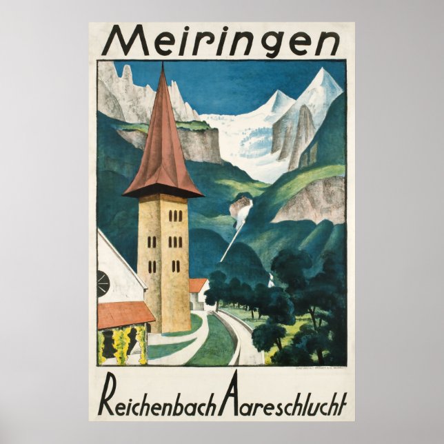 Meiringen, Reichenbach Aareschlucht, Ski Poster (Frente)