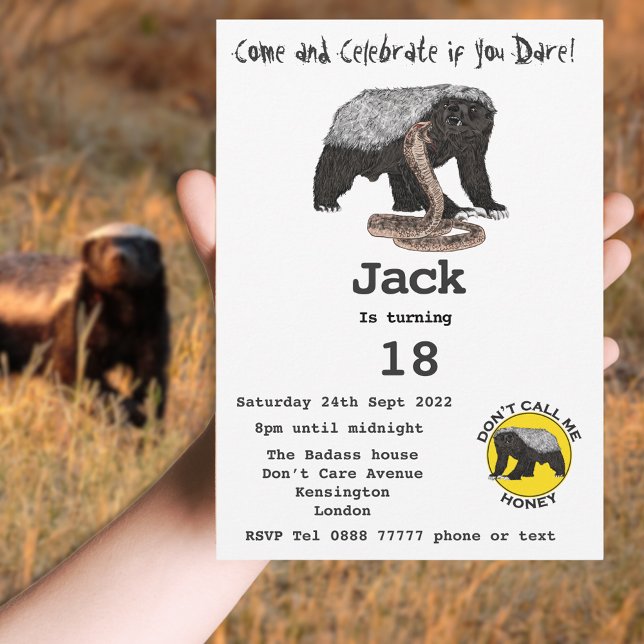 Mel Badass Animal 18º Festa de aniversário (Honey badger themed 18th birthday party budget invitation badass fearless wild animal art)
