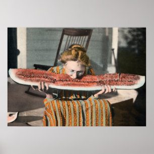 Melancia do vintage que come o poster