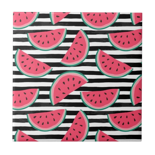 Melancia doce nas listras pretas & no teste padrão (Frente)