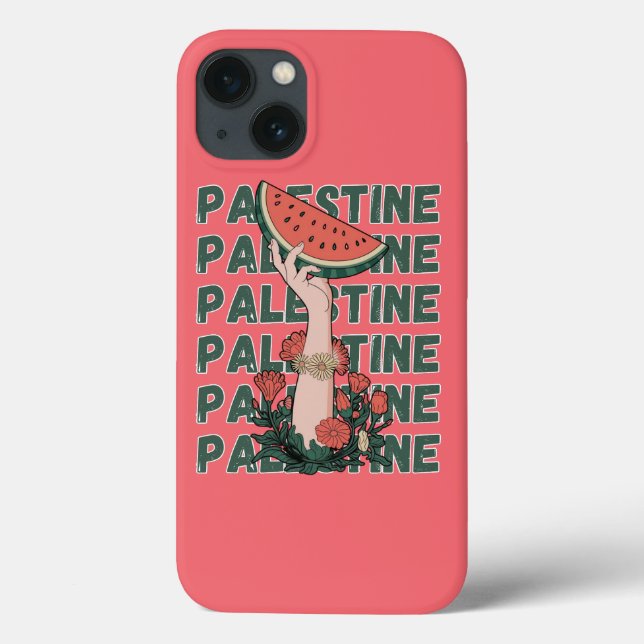 melancia, flores e texto palestino Repetir (Verso)