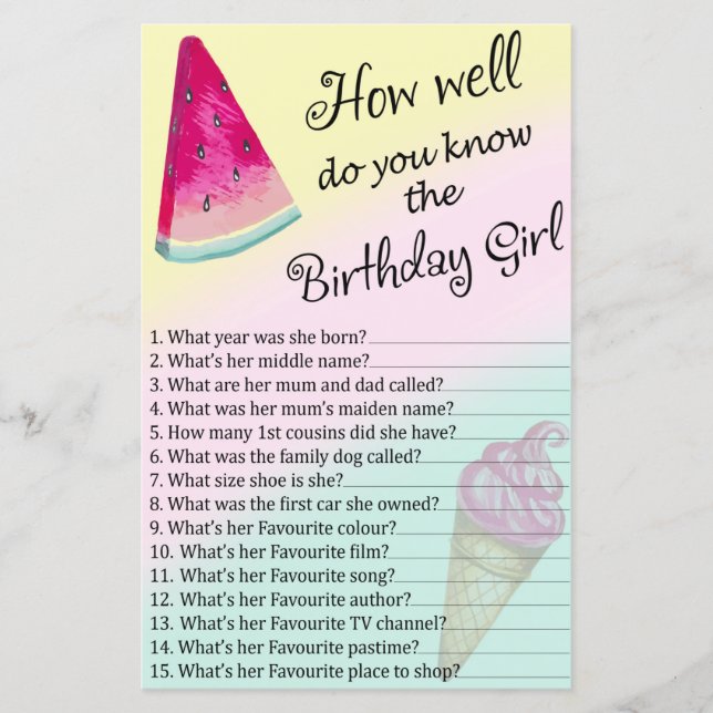 Melancia Quão bem você conhece a aniversariante (Frente)