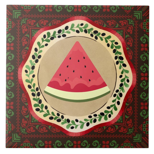 melancia sobre a placa de azeite com tatreez pales (Frente)