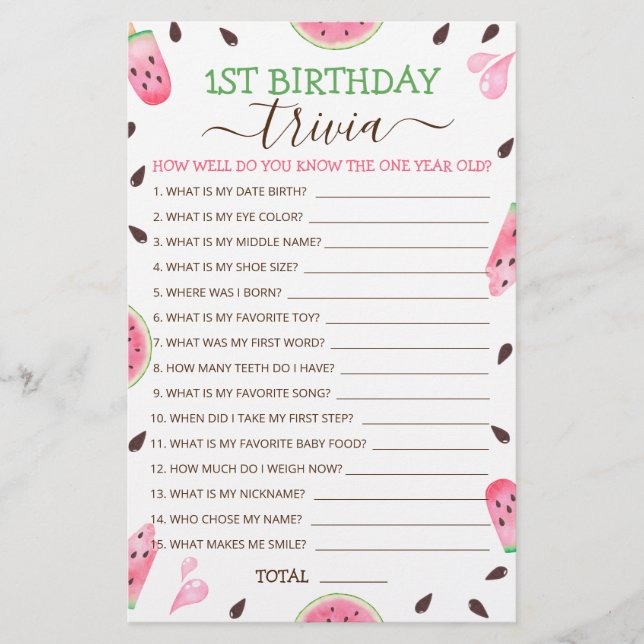 Melancia Um Num Jogo De primeiro aniversario Melão (Frente)