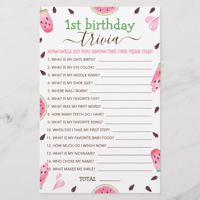 Melancia Um Num Jogo De primeiro aniversario Melão (Frente)