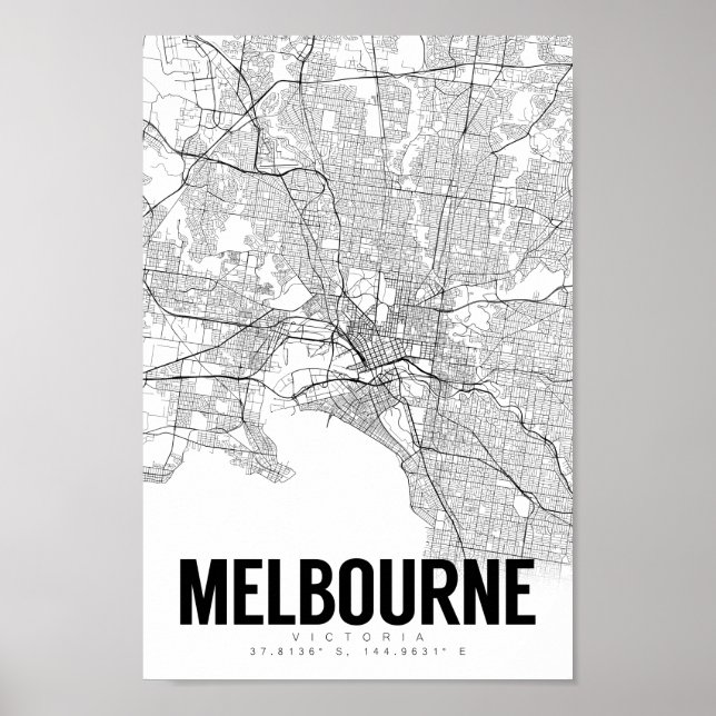 Melbourne Austrlaia Minimalista Map Art Poster (Frente)