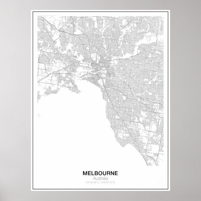 Melbourne, Poster de Mapa Minimalista da Austrália (Frente)