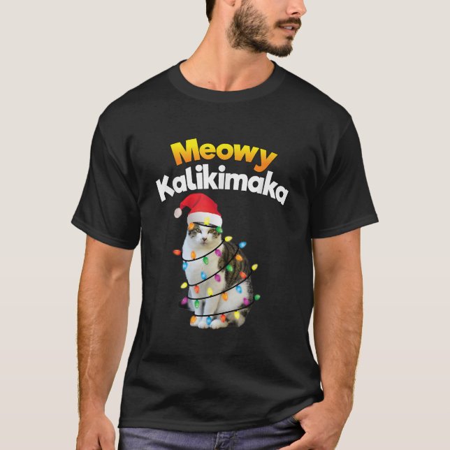 Mele Kalikimaka Camisa Gato de Natal Merry Havaian (Frente)