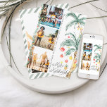 Mele Kalikimaka | Cartão de Colagem de Fotos de Na<br><div class="desc">Deseje aos seus entes queridos um feliz Natal com as nossas cartas Mele Kalikimaka. Palmas simples de aquarela decoladas em luzes festivas. Três colagens de fotos na frente com fotos enquadradas no cheio na parte traseira e sua mensagem personalizada. Adicione seu texto personalizado a este design usando as caixas "Editar...</div>