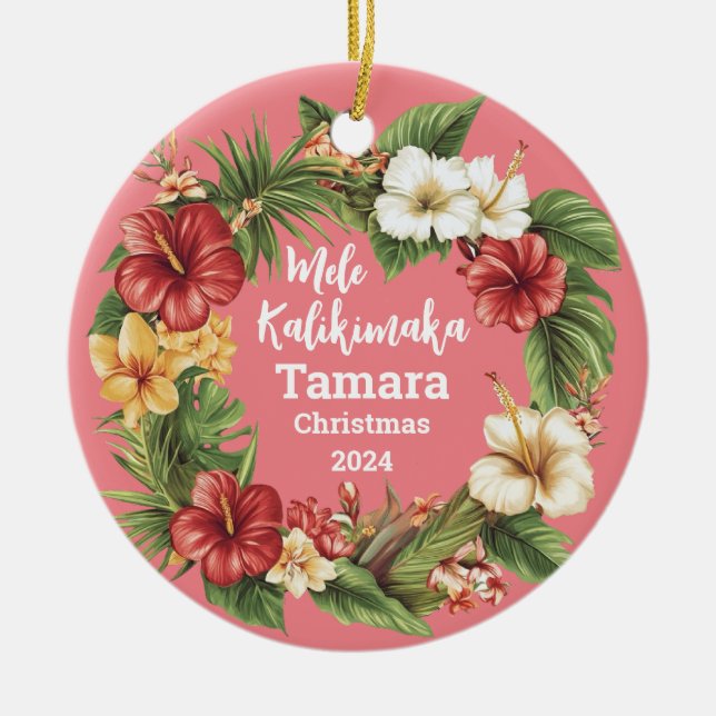Mele Kalikimaka Ornamento Personalizado Havaiano (Frente)