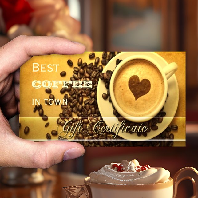 Melhor Café na Modelo de Certificado de Presente n (Gift certificate card featuring a cappuccino with a heart - great for a coffee shop)