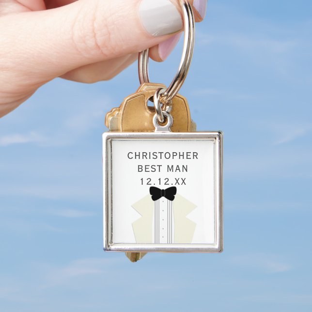 Melhor Chaveiro do Tuxedo Casamento Negra (Add your Best Man's name and your wedding date to this quirky tuxedo keychain. A lovely memento!)