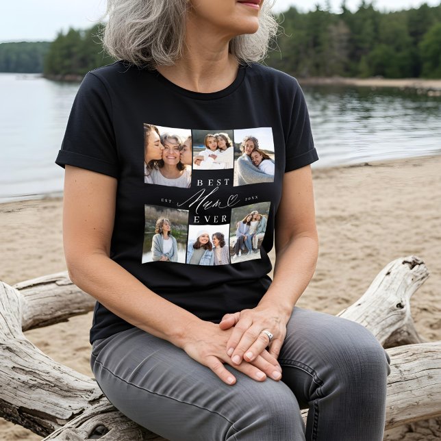 Melhor Colagem de Foto Coração de Script Elegante  (Best Mum Ever Elegant Script Heart Photo Collage Tri-Blend Shirt)