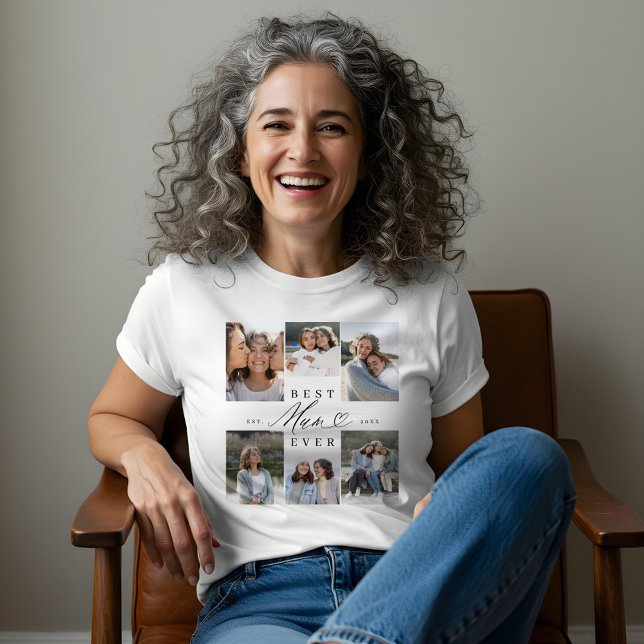 Melhor Colagem de Foto Coração de Script Elegante  (Best Mum Ever Elegant Script Heart Photo Collage Tri-Blend Shirt)