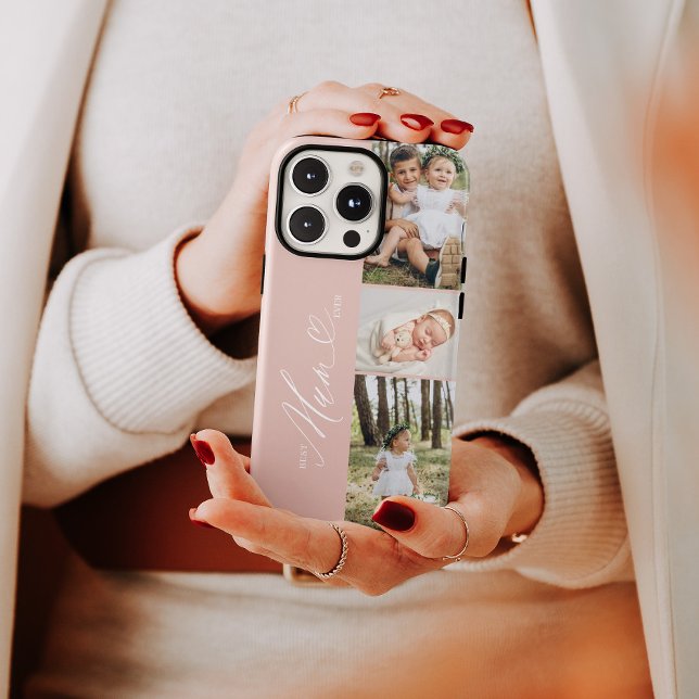 Melhor Colagem de Fotografias do Dia de as mães 3  (Best Mum Ever Script Mother's Day 3 Photo Collage Case-Mate iPhone Case)
