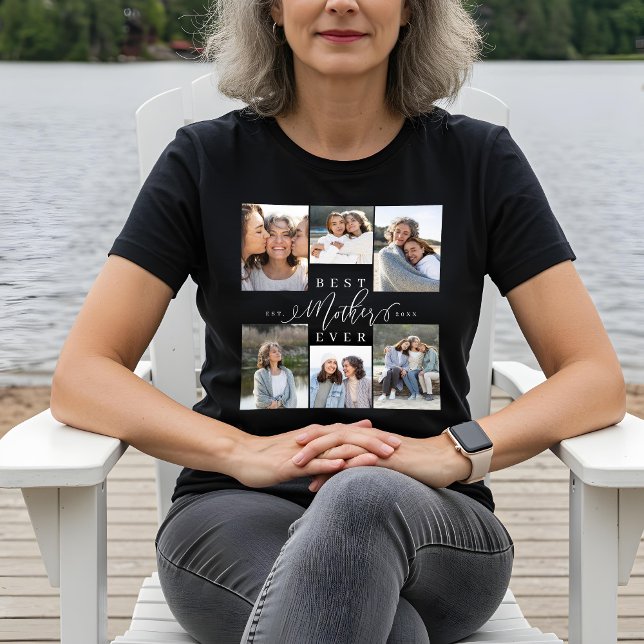 Melhor Colagem de Fotos de Script Elegante da Mãe (Best Mother Ever Elegant Script Photo Collage Tri-Blend Shirt)