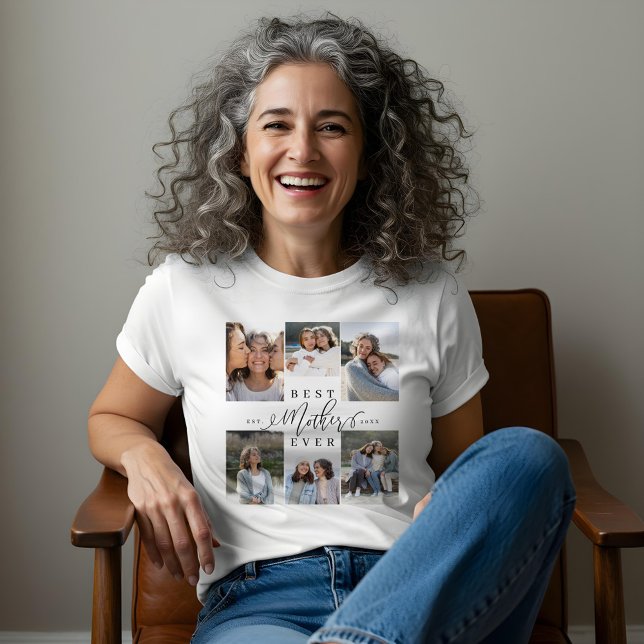 Melhor Colagem de Fotos de Script Elegante da Mãe (Best Mother Ever Elegant Script Photo Collage Tri-Blend Shirt)