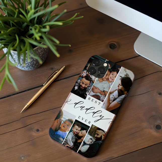 Melhor Colagem de Fotos do Dia de os pais de Scrip (Best Daddy Ever Script Father's Day Photo Collage Case-Mate iPhone Case)