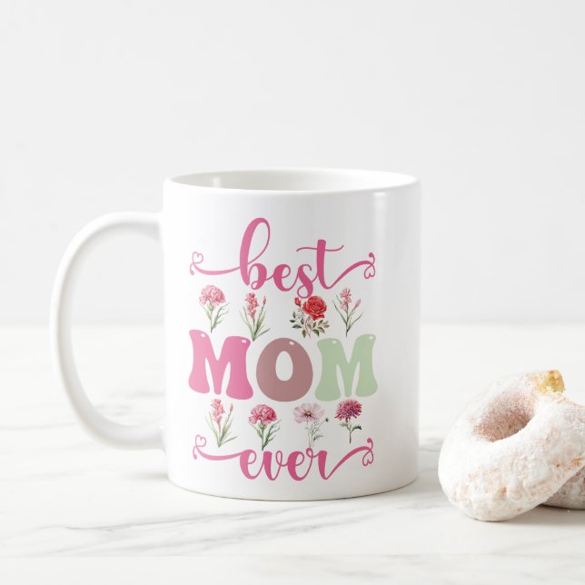 melhor mãe, caneca floral para mamãe (Com Donut)