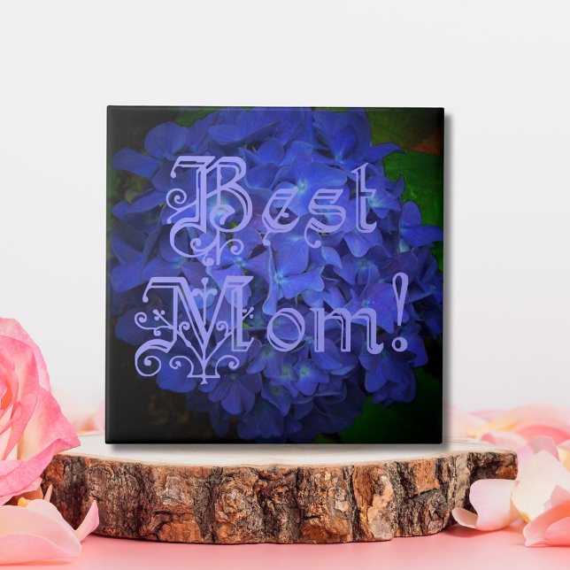 Melhor mãe com fundo azul de flores (Best Mom with Blue Flower Background Ceramic Tile)