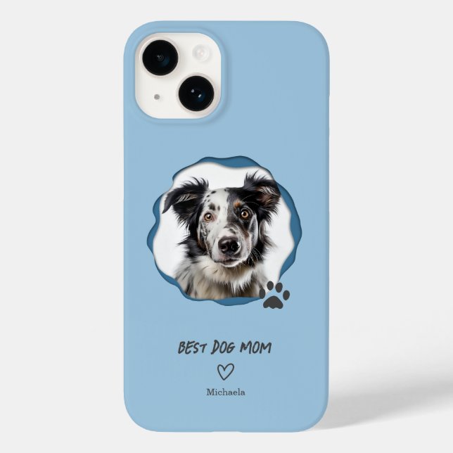 Melhor Mãe de Cachorro Azul Moderno Uma Foto (Verso)