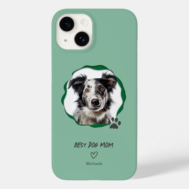 Melhor Mãe de Cachorro Moderna Verde Uma Foto (Verso)