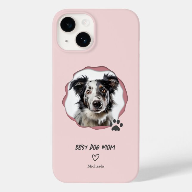 Melhor Mãe de Cachorro Rosa Moderno Uma Foto (Verso)