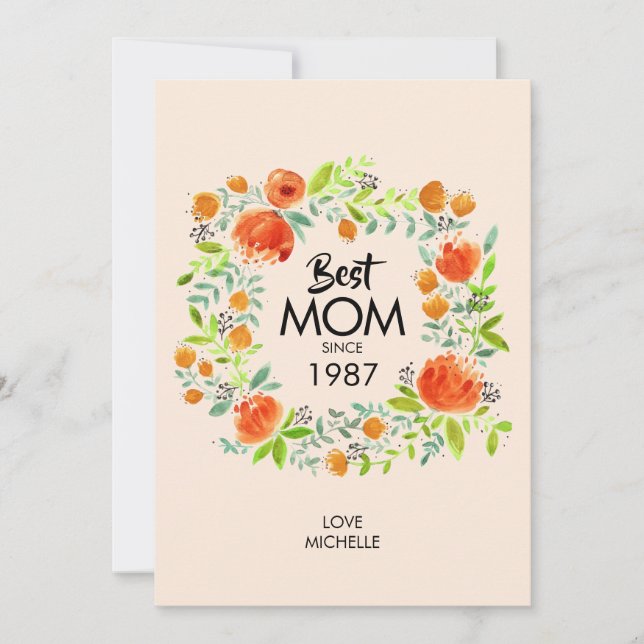 Melhor Mãe Desde Cartão Floral De Aquarela (Frente)